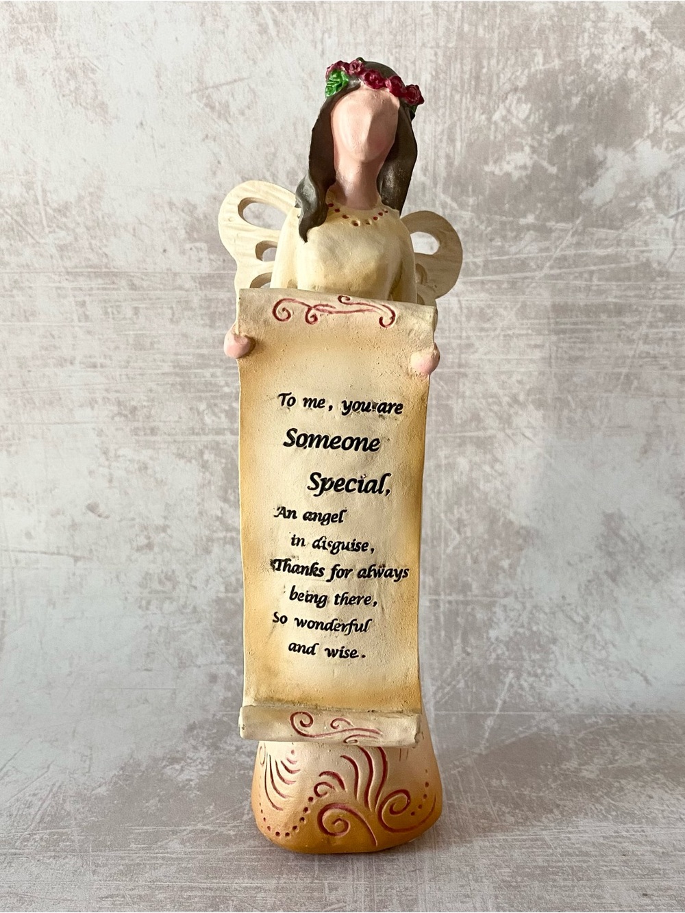 Angel Figurine Resin 7.5" Holding Scroll Sign "Thanks for Always Being There"